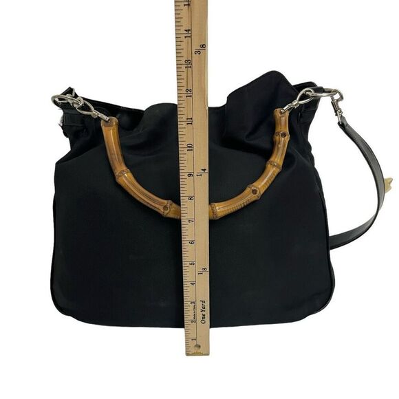 Gucci Bamboo Handle Black Nylon Two Way Shoulder Bag Authentic w Serial # - Picture 13 of 14